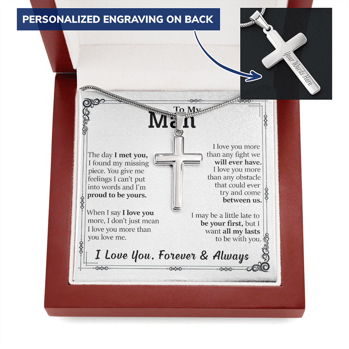 litzzy To My Man - The Day I Met You - Personalized Cross Necklace - To My Husband, Gift For Husband Jewelry   