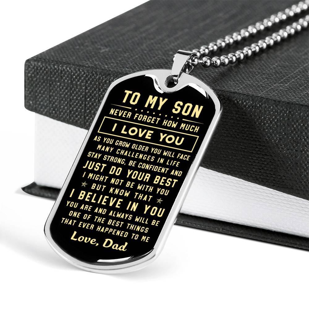 litzzy To my Son - Never forget how much I Love You Love Dad Dog tag To My Son Gift Jewelry Military Chain (Silver) No 