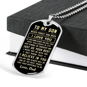 litzzy To my Son - Never forget how much I Love You Love Dad Dog tag To My Son Gift Jewelry Military Chain (Silver) No 