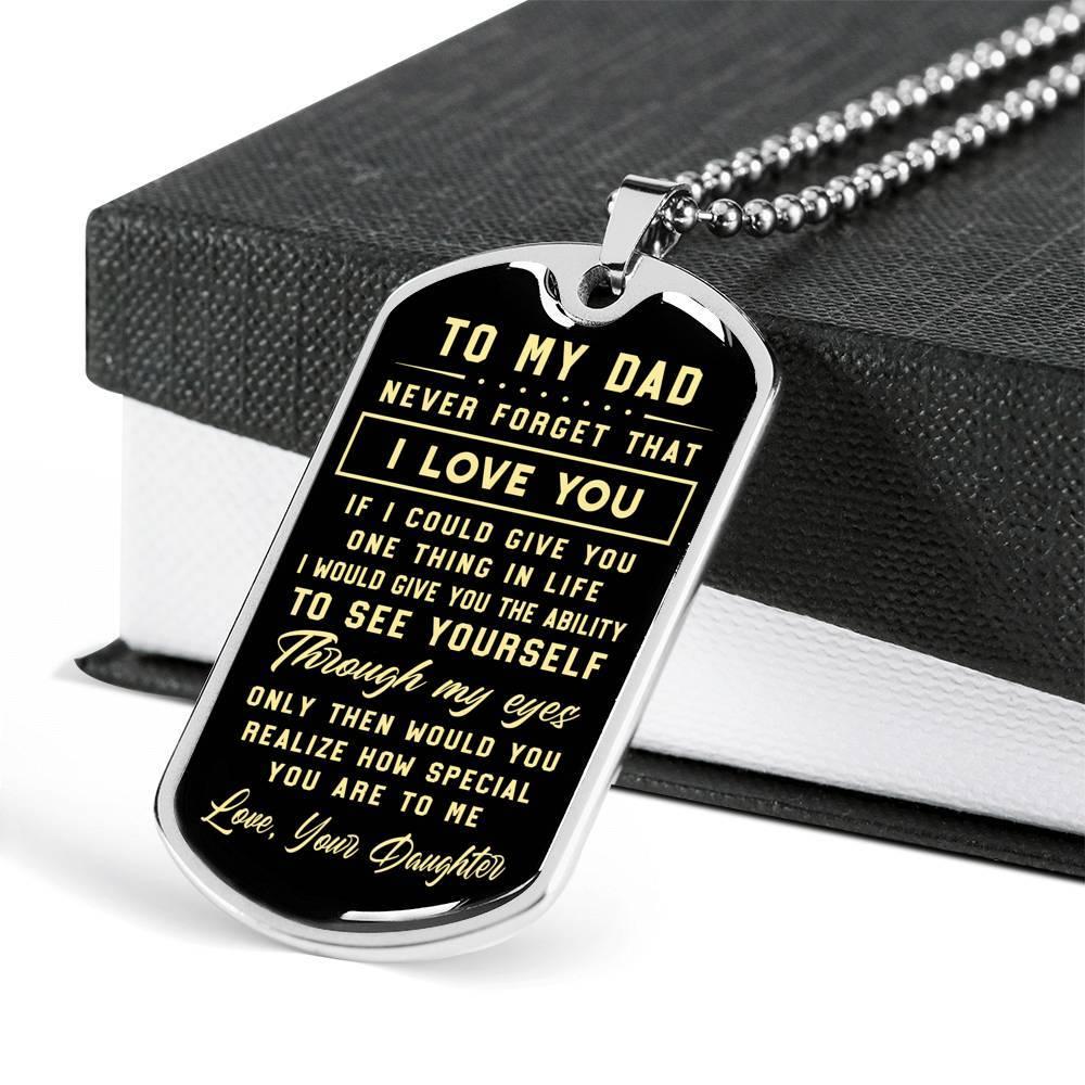 litzzy To My Dad - Never Forget That I Love You - Father's Day Gift Jewelry Military Chain (Silver) No 