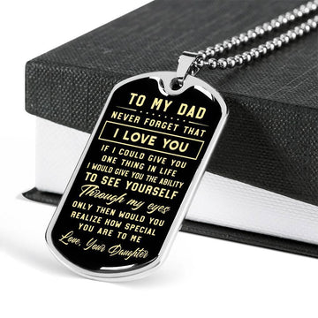 litzzy To My Dad - Never Forget That I Love You - Father's Day Gift Jewelry Military Chain (Silver) No 