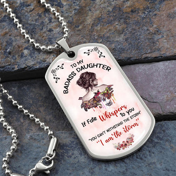 litzzy To My Badass Daughter - If Fate Whispers - Dog Tag - Military Ball Chain jewelry Military Chain (Silver) No 
