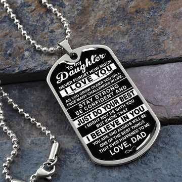 litzzy To My Daughter - Never Forget How Much I love You - Dog Tag - Military Ball Chain jewelry Military Chain (Silver) No 