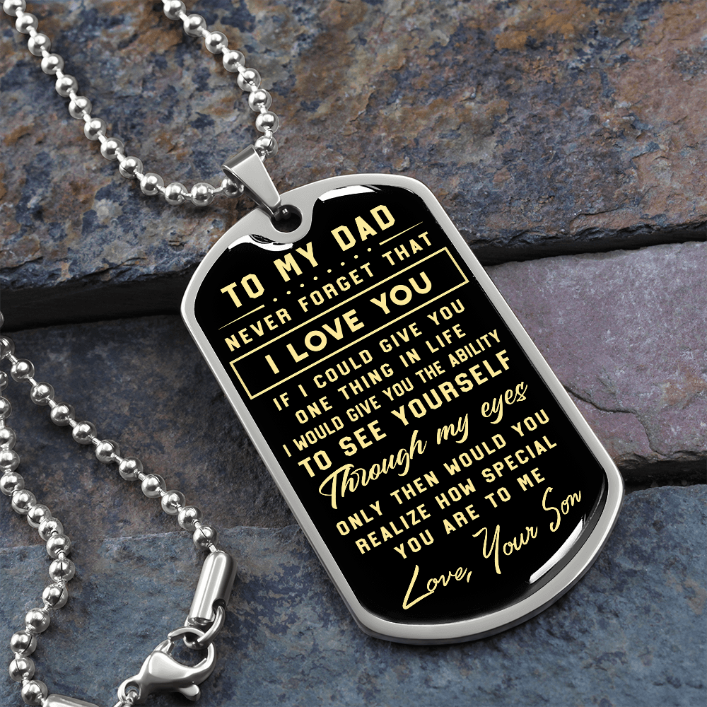 litzzy To My Dad - Parents’ Day Father's Day Gift For Dad From Son Jewelry Military Chain (Silver) No 