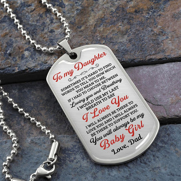 litzzy To My Daughter You Will Always Be My Baby Girl - Dog Tag - Military Ball Chain jewelry Military Chain (Silver) No 