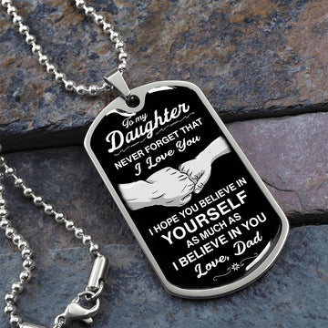 litzzy To My Daughter - Never Forget That I Love You - Dog Tag - Military Ball Chain jewelry Military Chain (Silver) No 