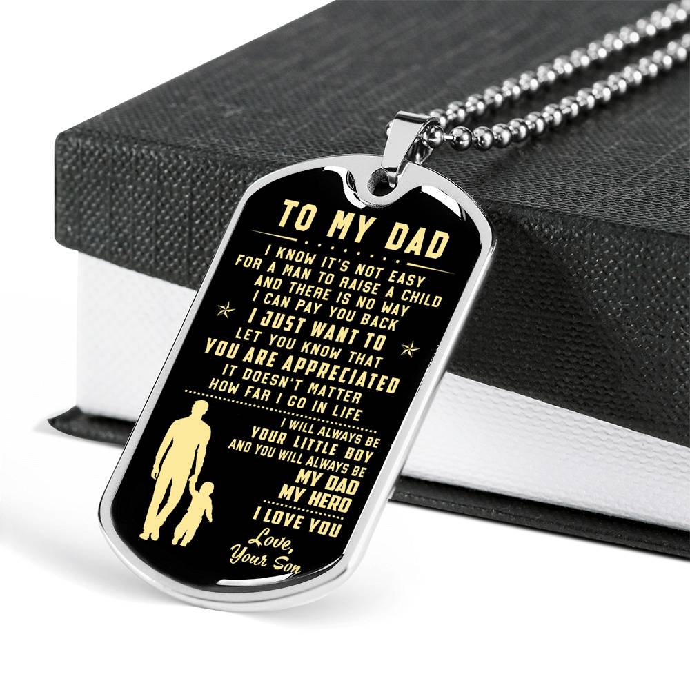 litzzy To My Dad - Father's Day Gift from Son Jewelry Military Chain (Silver) No 