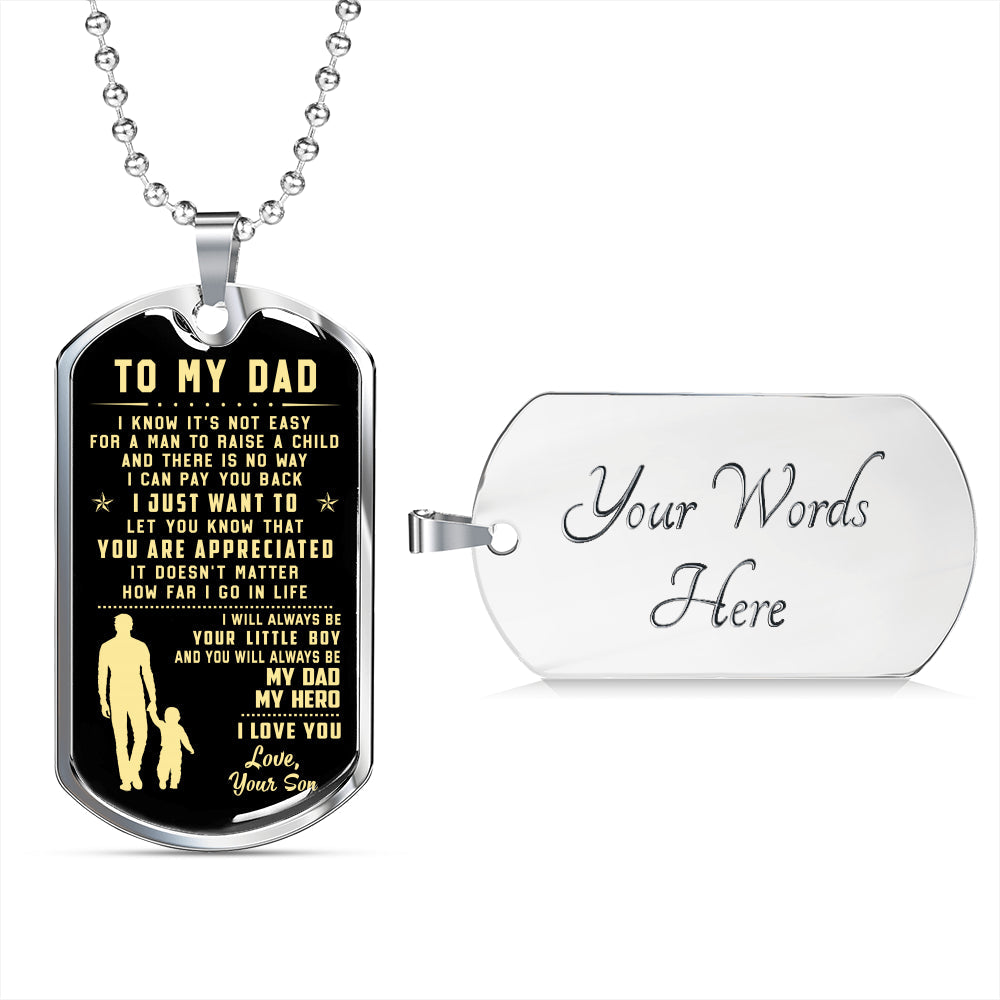 litzzy To My Dad - Father's Day Gift from Son Jewelry Military Chain (Silver) Yes 