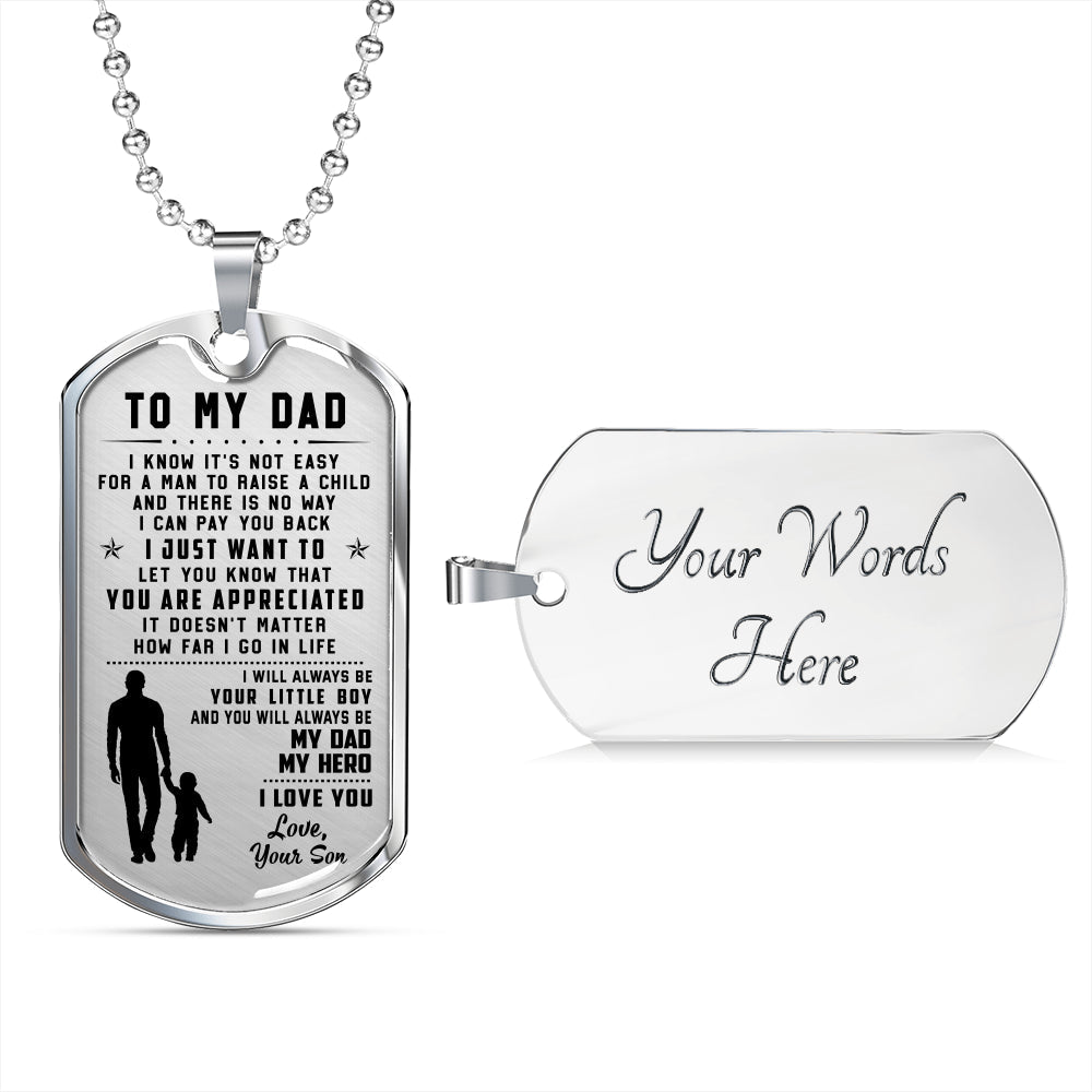 litzzy To My Dad - Father's Day Gift from Son Jewelry Military Chain (Silver) Yes 