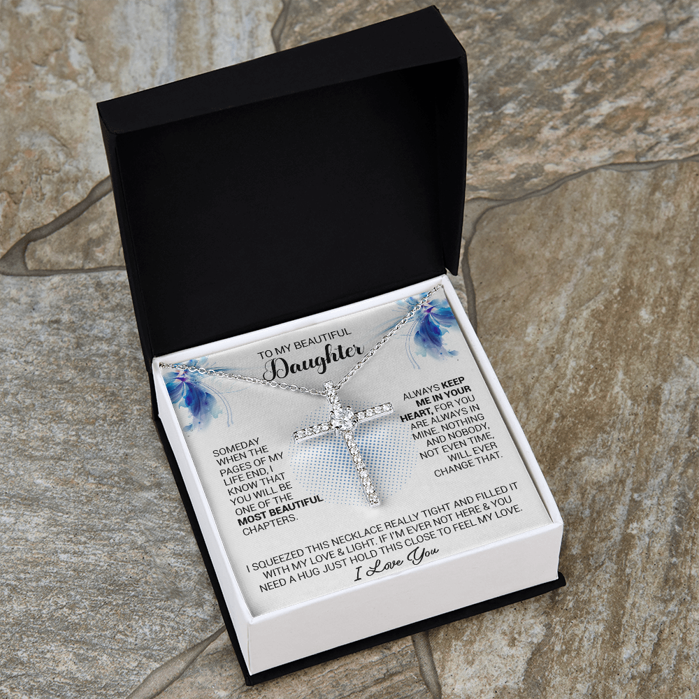 litzzy To My Beautiful Daughter - Always Keep Me In Your Heart - CZ Cross Necklace jewelry   