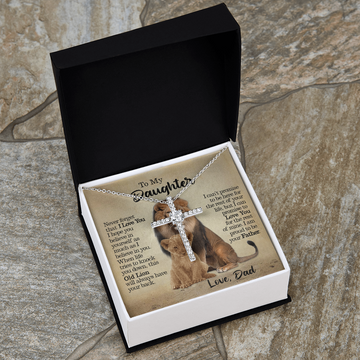 litzzy To My Daughter - This Old Lion Will Always Have Your Back - CZ Cross Necklace jewelry   