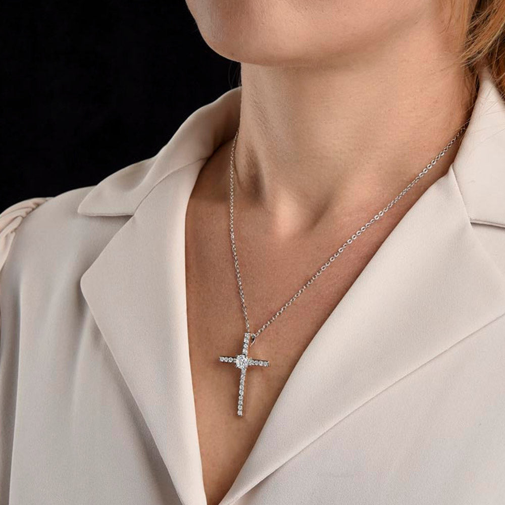 litzzy To my Boyfriend's Mom - Thank you - CZ Cross Necklace Jewelry   