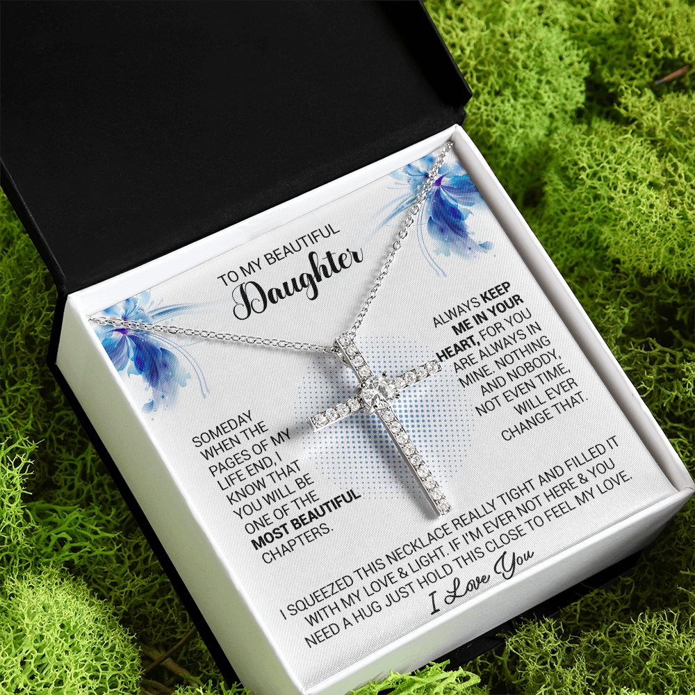 litzzy To My Beautiful Daughter - Always Keep Me In Your Heart - CZ Cross Necklace jewelry Standard Box  