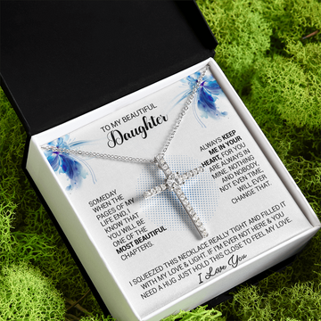 litzzy To My Beautiful Daughter - Always Keep Me In Your Heart - CZ Cross Necklace jewelry Standard Box  