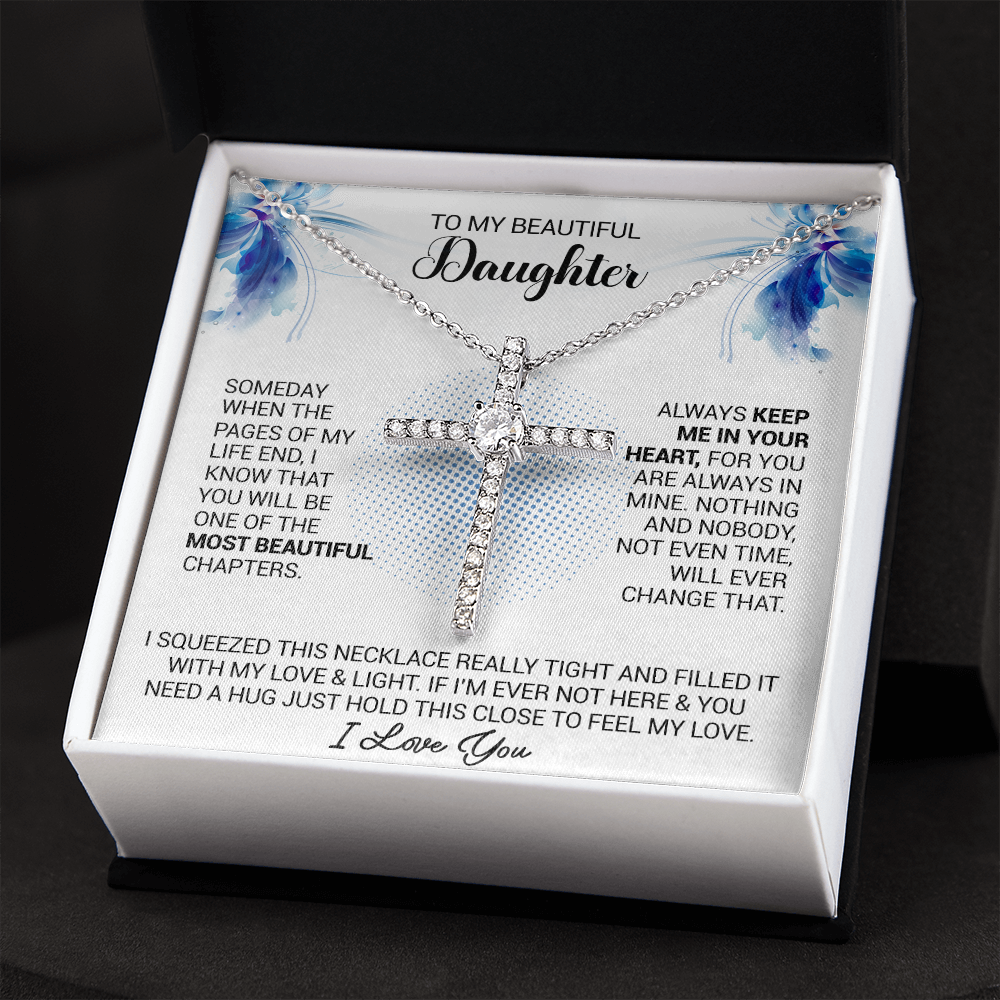litzzy To My Beautiful Daughter - Always Keep Me In Your Heart - CZ Cross Necklace jewelry   