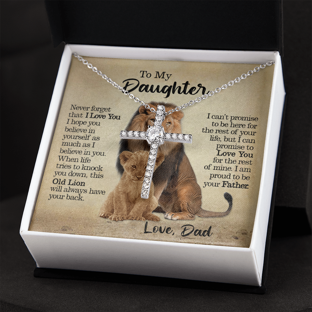 litzzy To My Daughter - This Old Lion Will Always Have Your Back - CZ Cross Necklace jewelry   