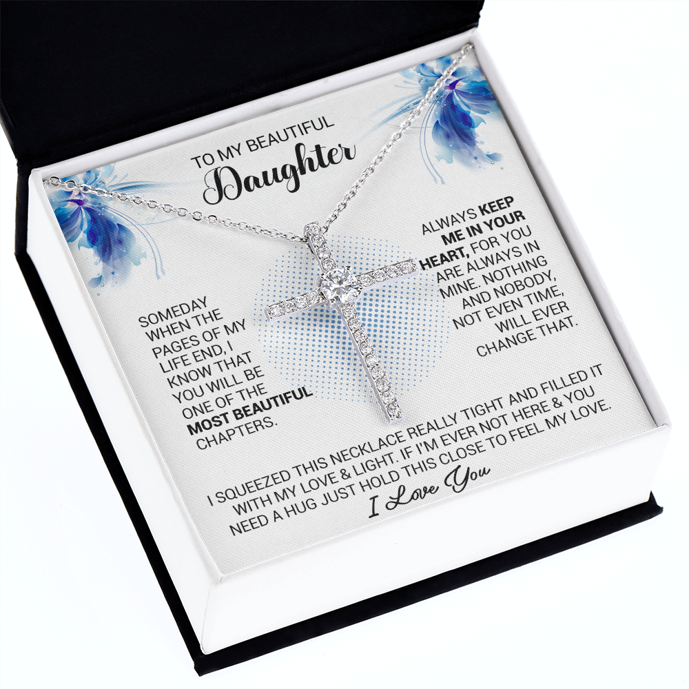 litzzy To My Beautiful Daughter - Always Keep Me In Your Heart - CZ Cross Necklace jewelry   