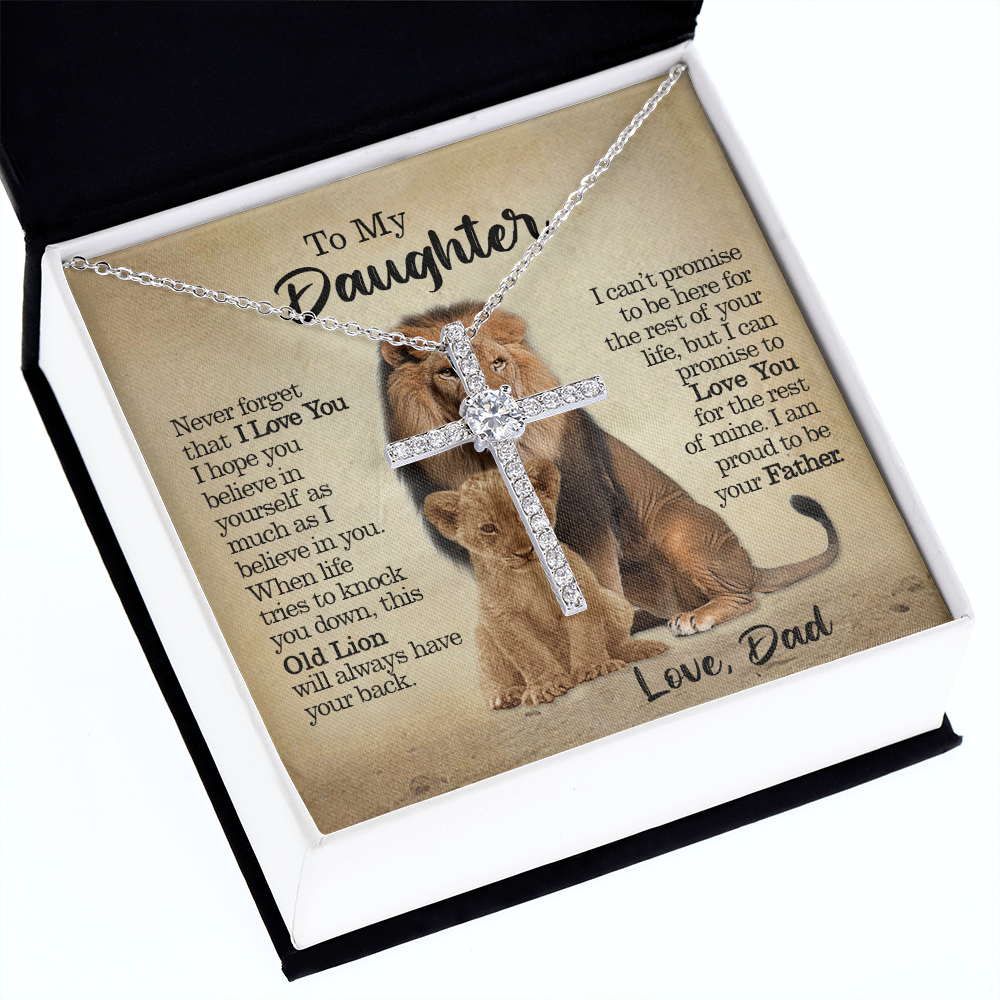 litzzy To My Daughter - This Old Lion Will Always Have Your Back - CZ Cross Necklace jewelry   