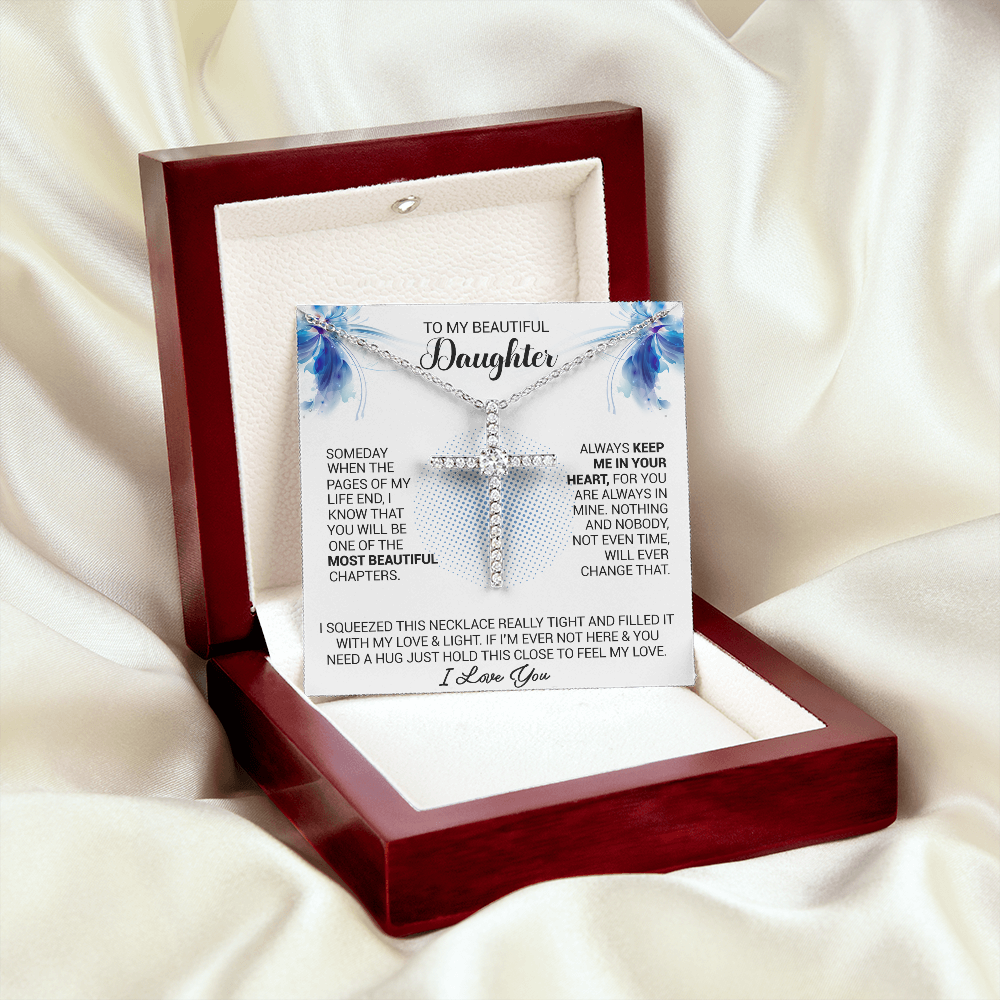 litzzy To My Beautiful Daughter - Always Keep Me In Your Heart - CZ Cross Necklace jewelry   