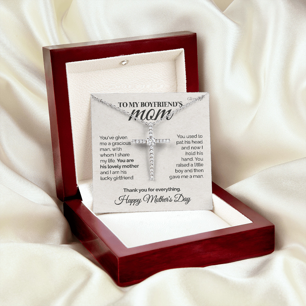litzzy To my Boyfriend's Mom - Thank you - CZ Cross Necklace Jewelry   