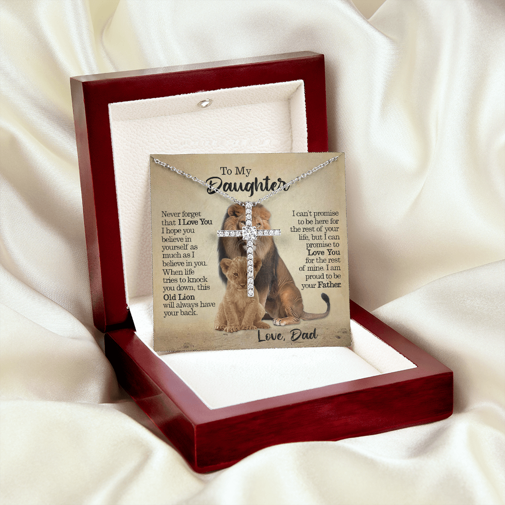 litzzy To My Daughter - This Old Lion Will Always Have Your Back - CZ Cross Necklace jewelry   