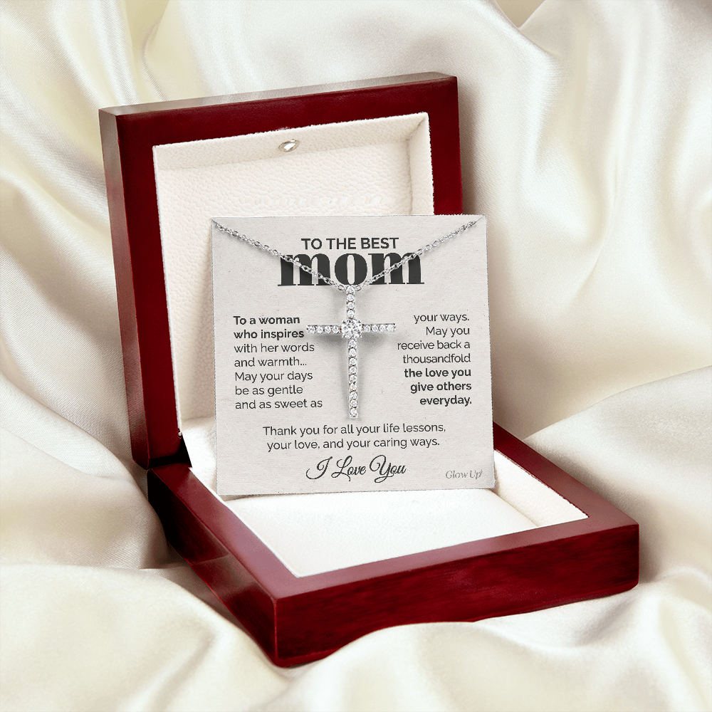 litzzy To the Best Mom - To a woman who inspires - CZ Cross Necklace Jewelry   