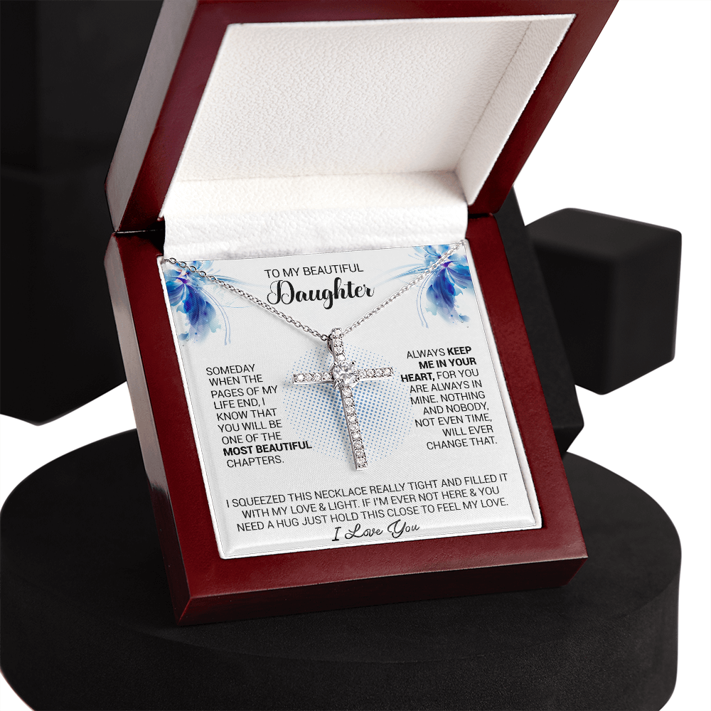litzzy To My Beautiful Daughter - Always Keep Me In Your Heart - CZ Cross Necklace jewelry   