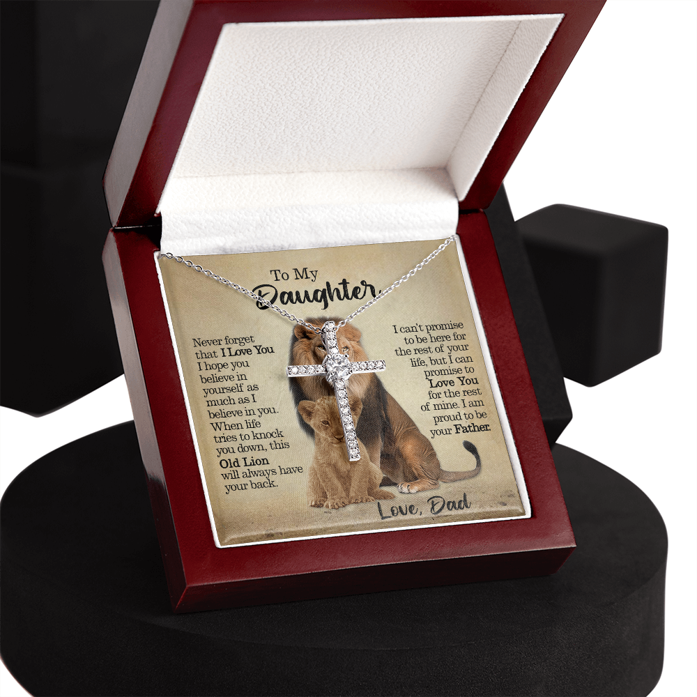 litzzy To My Daughter - This Old Lion Will Always Have Your Back - CZ Cross Necklace jewelry   