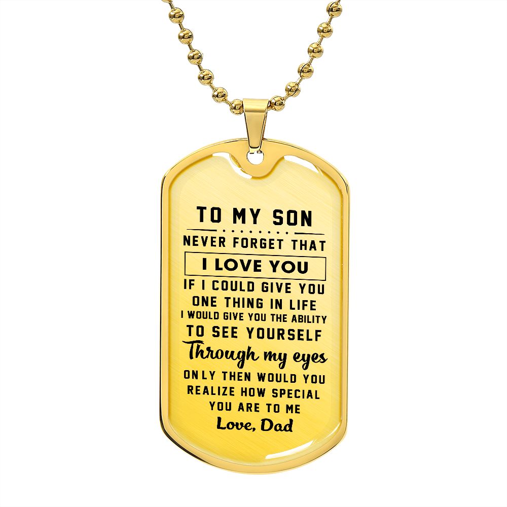 litzzy To my Son - Never Forget That I Love You Love Dad Dog tag Jewelry Military Chain (Gold) No 