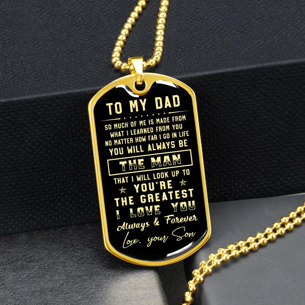 litzzy To my Dad - Parents’ Day Father's Day Gift from Son Jewelry Military Chain (Gold) No 