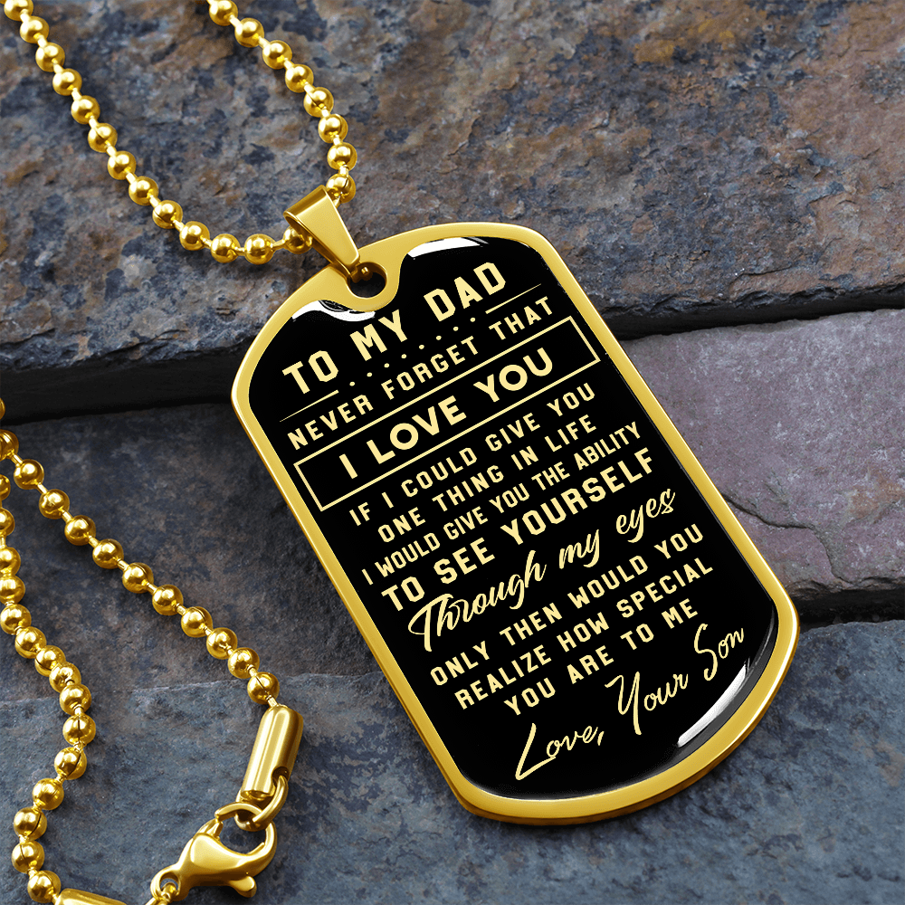 litzzy To My Dad - Parents’ Day Father's Day Gift For Dad From Son Jewelry Military Chain (Gold) No 