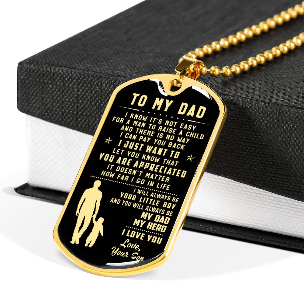 litzzy To My Dad - Father's Day Gift from Son Jewelry Military Chain (Gold) No 