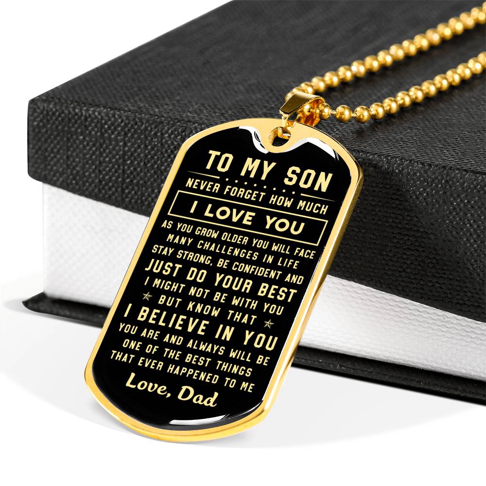 litzzy To my Son - Never forget how much I Love You Love Dad Dog tag To My Son Gift Jewelry Military Chain (Gold) No 