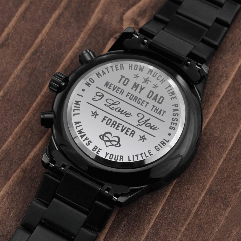 litzzy To My Dad - I Will Always Be Your Little Girl - Black Chronograph Watch Jewelry Standard Box  