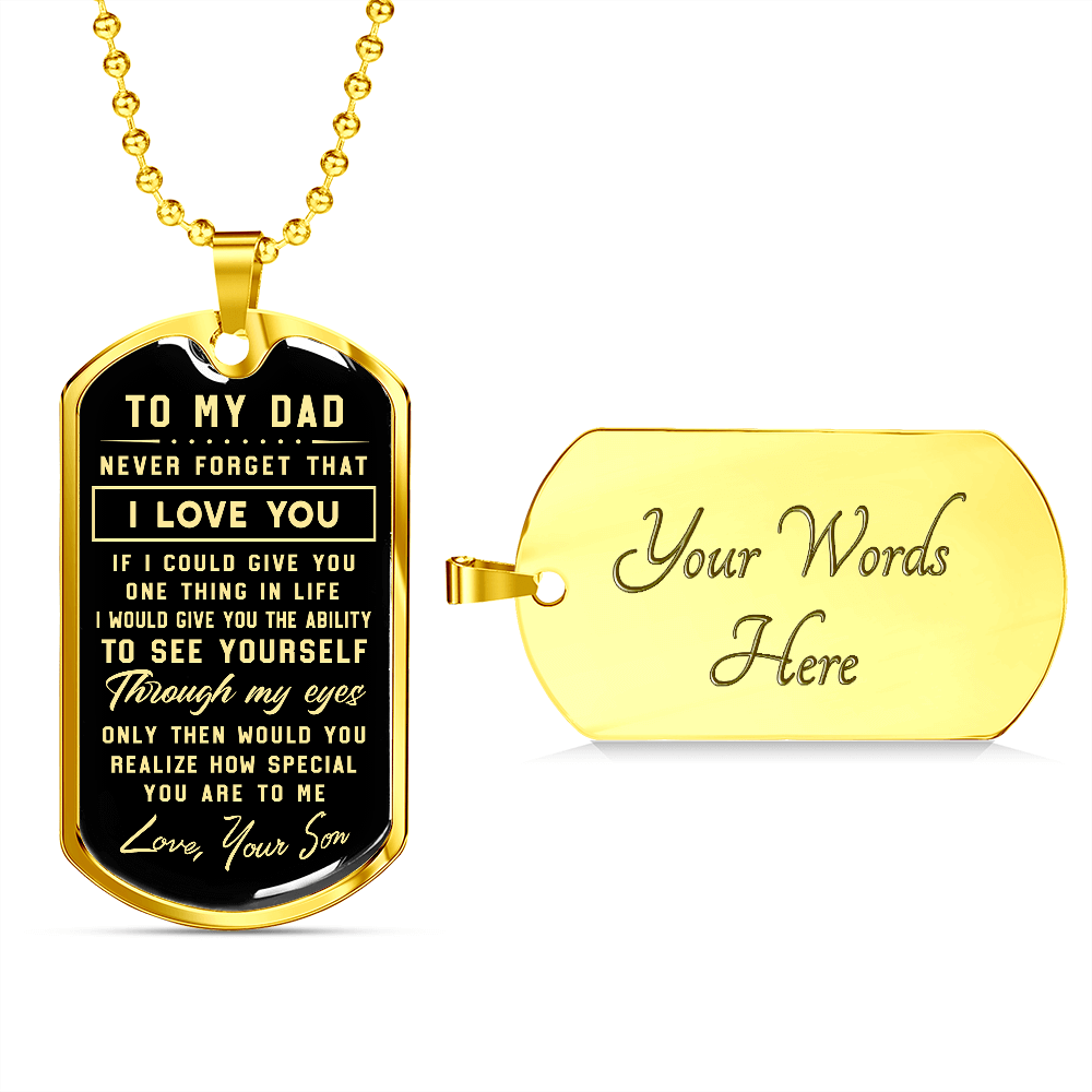 litzzy To My Dad - Parents’ Day Father's Day Gift For Dad From Son Jewelry Military Chain (Gold) Yes 
