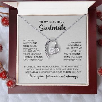 litzzy To My Beautiful Soulmate - If I Could Give You One Thing In Life - Litzzy Forever Love Necklace - To My Soulmate, Gift For Soulmate Jewelry 14k White Gold Finish Luxury Box 