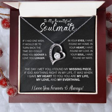 litzzy To My Beautiful Soulmate Necklace, Gift for Wife, Girlfriend, Anniversary Gift, Birthday Gift, Valentine Gifts for Her, Litzzy Forever Love Necklace Jewelry 14k White Gold Finish Luxury Box 