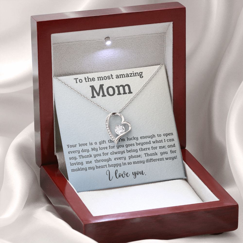 litzzy Mom - A Gift - Forever Love Necklace - Litzzy Mother's Day Gifts Necklace Jewelry 14k White Gold Finish Luxury Box 