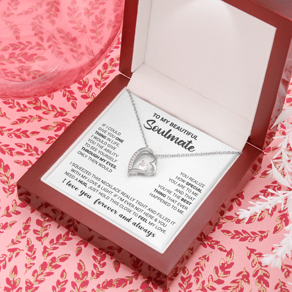 litzzy To My Beautiful Soulmate - If I Could Give You One Thing In Life - Forever Love Necklace - To My Soulmate, Gift For Soulmate Jewelry 14k White Gold Finish Luxury Box 