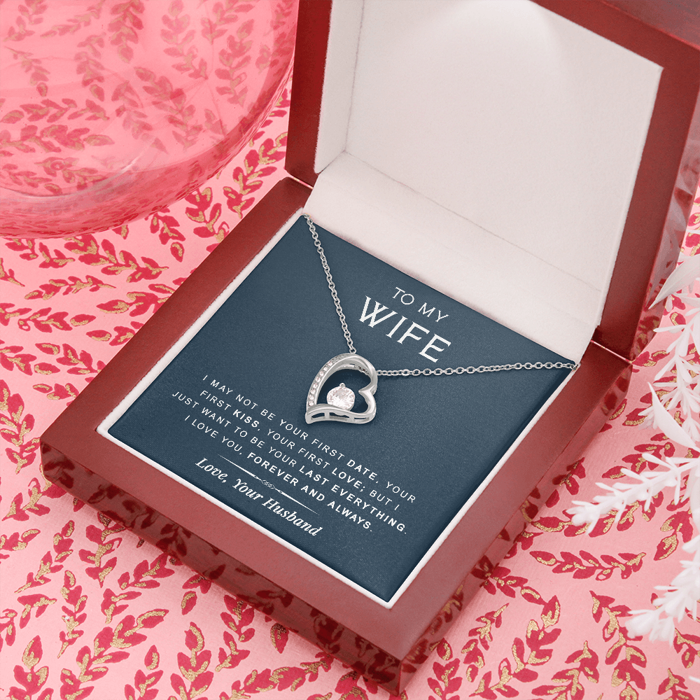 litzzy To my Wife - Last Everything - Forever Love Necklace - Necklace Gift For Her, Wife, Girlfriend, Anniversary, Wedding, Valentine, Birthday with Message Card Jewelry 14k White Gold Finish Luxury Box 
