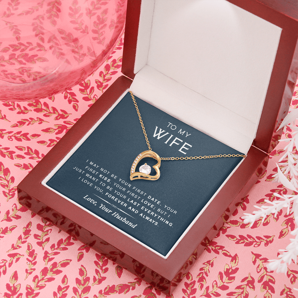 litzzy To my Wife - Last Everything - Forever Love Necklace - Necklace Gift For Her, Wife, Girlfriend, Anniversary, Wedding, Valentine, Birthday with Message Card Jewelry 18k Yellow Gold Finish Luxury Box 