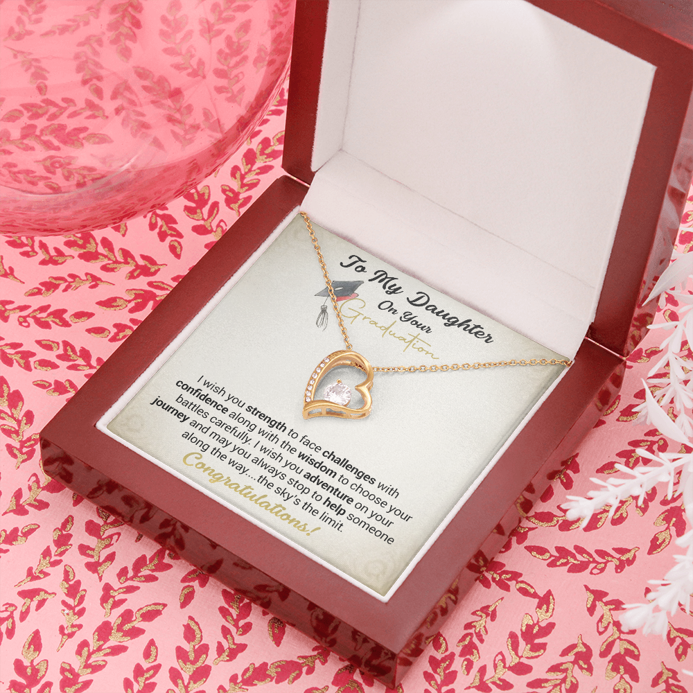 litzzy To My Daughter On Your Graduation - I Wish You Strength - Forever Love Necklace jewelry 18k Yellow Gold Finish Luxury Box 