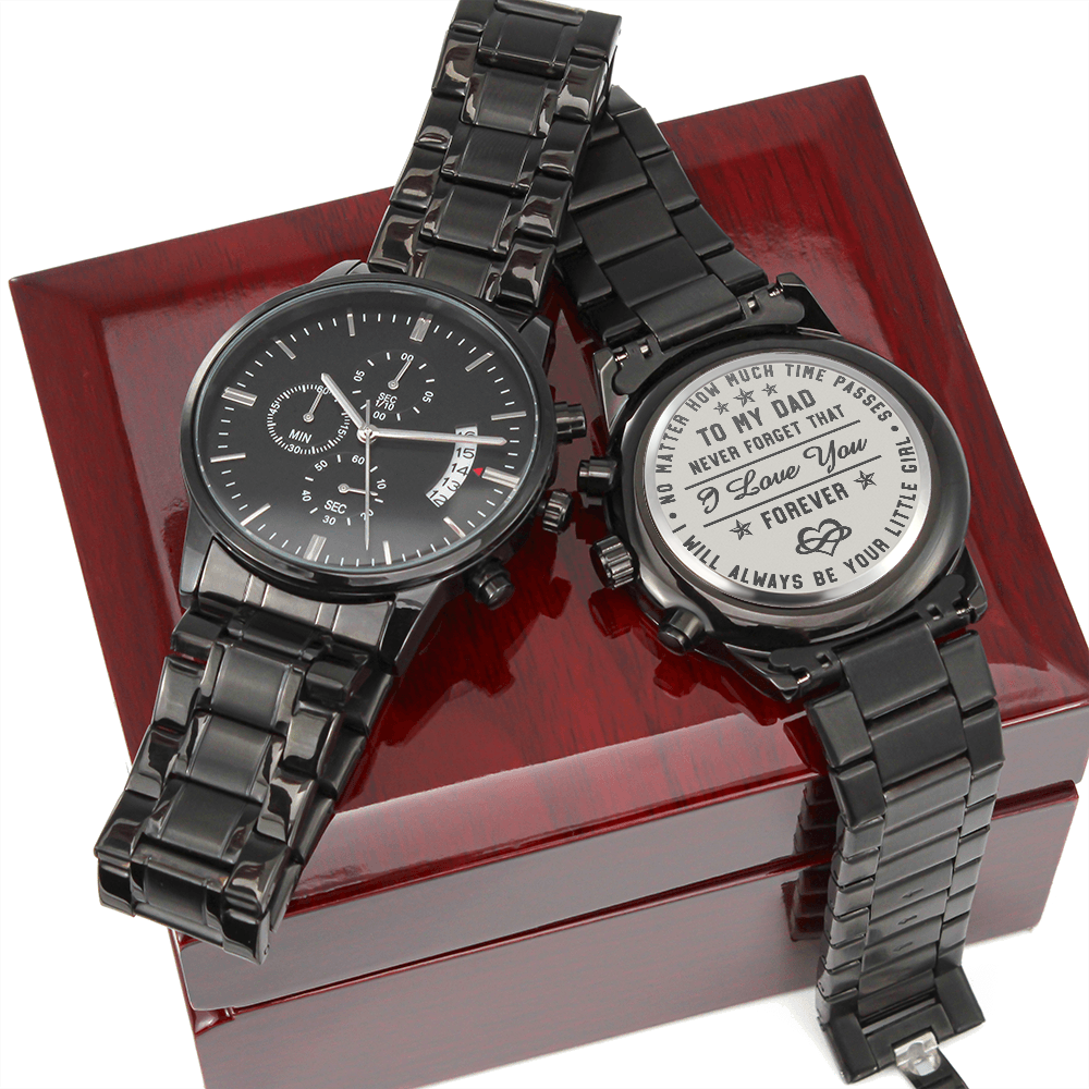 litzzy To My Dad - I Will Always Be Your Little Girl - Black Chronograph Watch Jewelry Luxury Box  