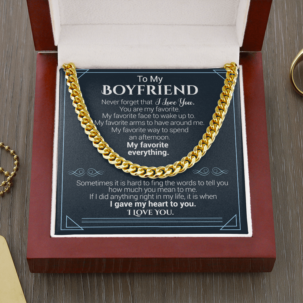 litzzy To My Boyfriend - Never Forget That I Love You - Cuban Link Necklace - To My Boyfriend, Gift For Boyfriend Jewelry Cuban Link Chain (14K Gold Over Stainless Steel)  