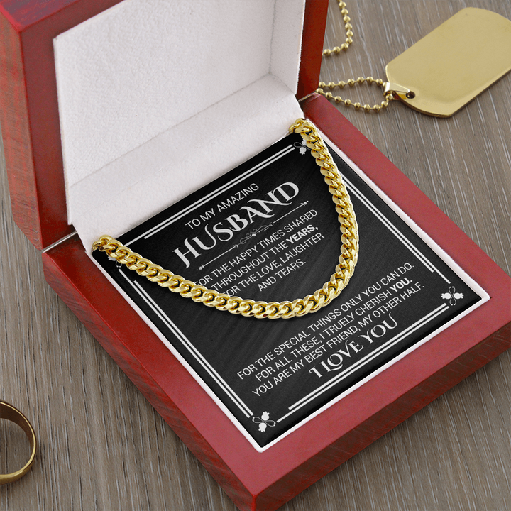 litzzy To My Amazing Husband - For The Happy Times Shared Throughout The Years - Cuban Link Necklace - To My Husband, Gift For Husband Jewelry   