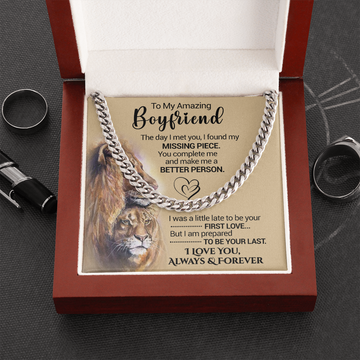 litzzy To My Amazing Boyfriend - I Found My Missing Piece - Cuban Link Necklace - To My Boyfriend, Gift For Boyfriend Jewelry Cuban Link Chain (Stainless Steel)  