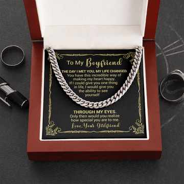 litzzy To My Boyfriend - The Day I Met You My Life Changed - Cuban Link Necklace - To My Boyfriend, Gift For Boyfriend Jewelry Cuban Link Chain (Stainless Steel)  
