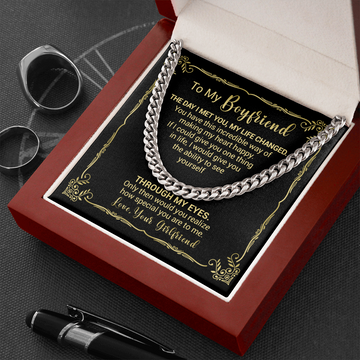 litzzy To My Boyfriend - The Day I Met You My Life Changed - Cuban Link Necklace - To My Boyfriend, Gift For Boyfriend Jewelry   