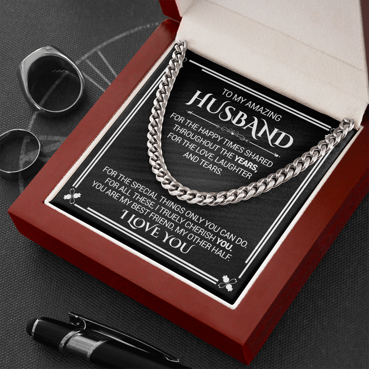 litzzy To My Amazing Husband - For The Happy Times Shared Throughout The Years - Cuban Link Necklace - To My Husband, Gift For Husband Jewelry   