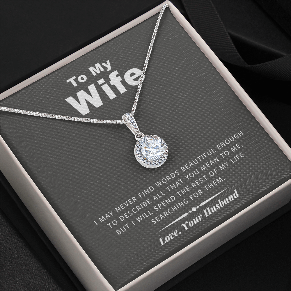 litzzy To my Wife - Never Find Words - Eternal Hope Necklace - Necklace Gift For Her, Wife, Girlfriend, Anniversary, Wedding, Valentine, Birthday with Message Card Jewelry   